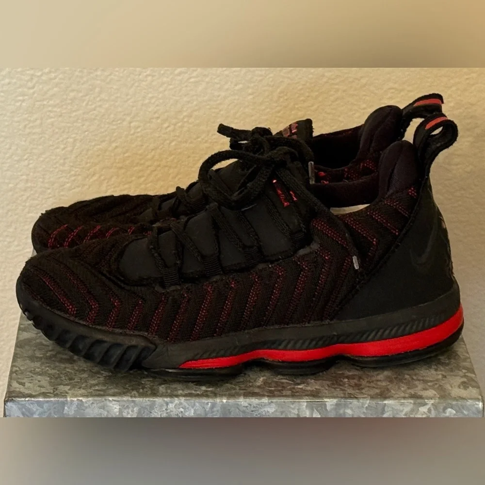 Nike LeBron 16 Black and Red Athletic Shoes, AQ2467-002, Size 3Y - Picture 2 of 8
